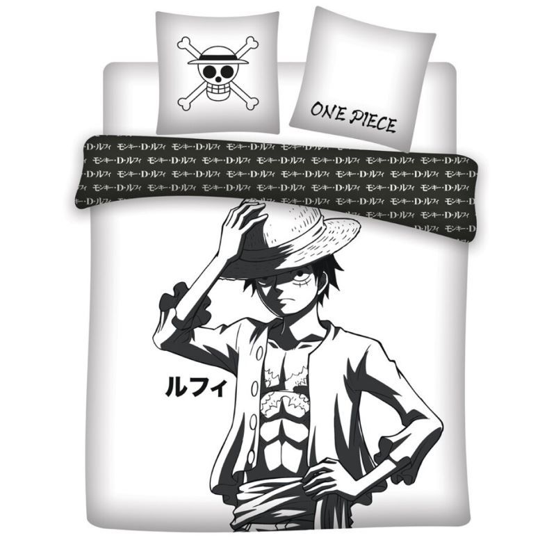ONE PIECE - Parure de lit Luffy noir et blanc 240x220 cm